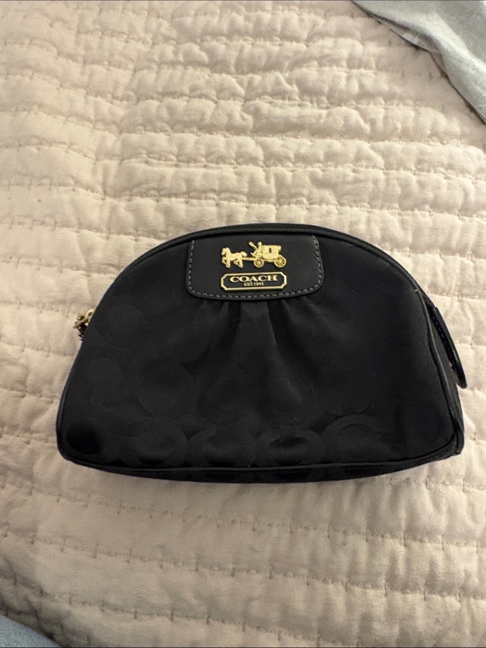 Coach Black Signature Dome Cosmetic Case with Gold Plaque